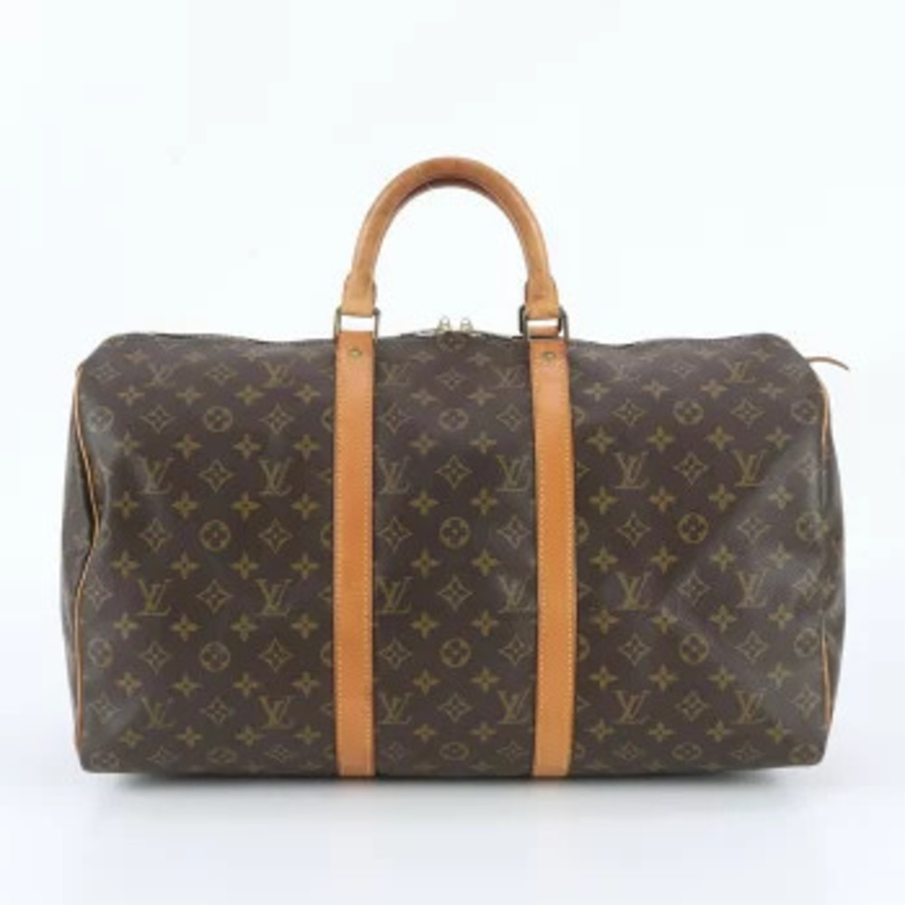 Louis Vuitton Monogram Keepall Leather Trips Tote Travel Bag Brown